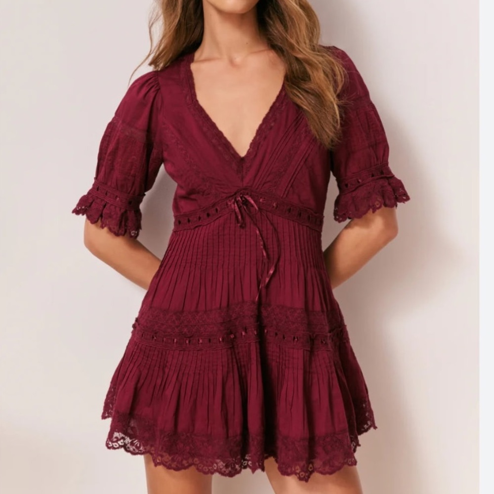 LoveShackFancy Deep Red Mini Dress